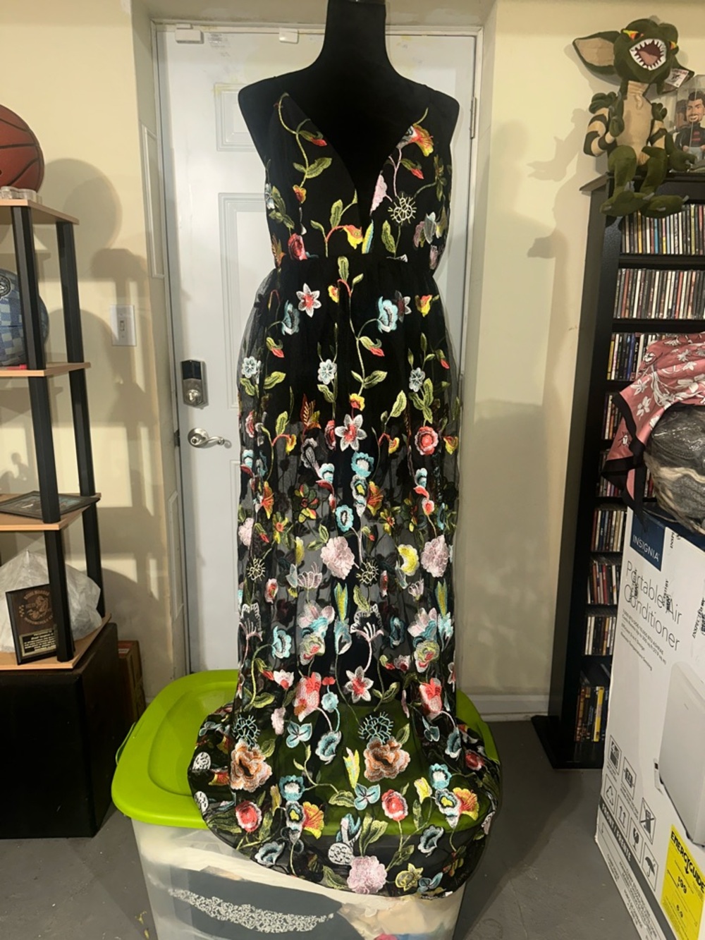 Fashion Nova Black Maxi Dress with Multicolor Floral Embroidery